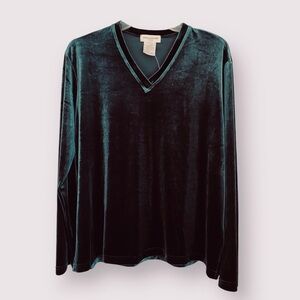 Green Velvet V-Neck Top